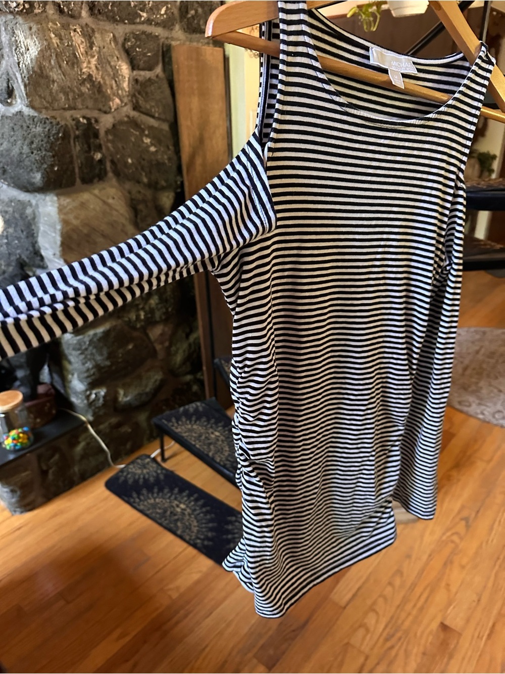 Michael Kors Black and White Striped open shoulder and side zipper